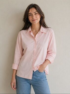 Non Iron Liz Claiborne 100% cotton pink button down blouse